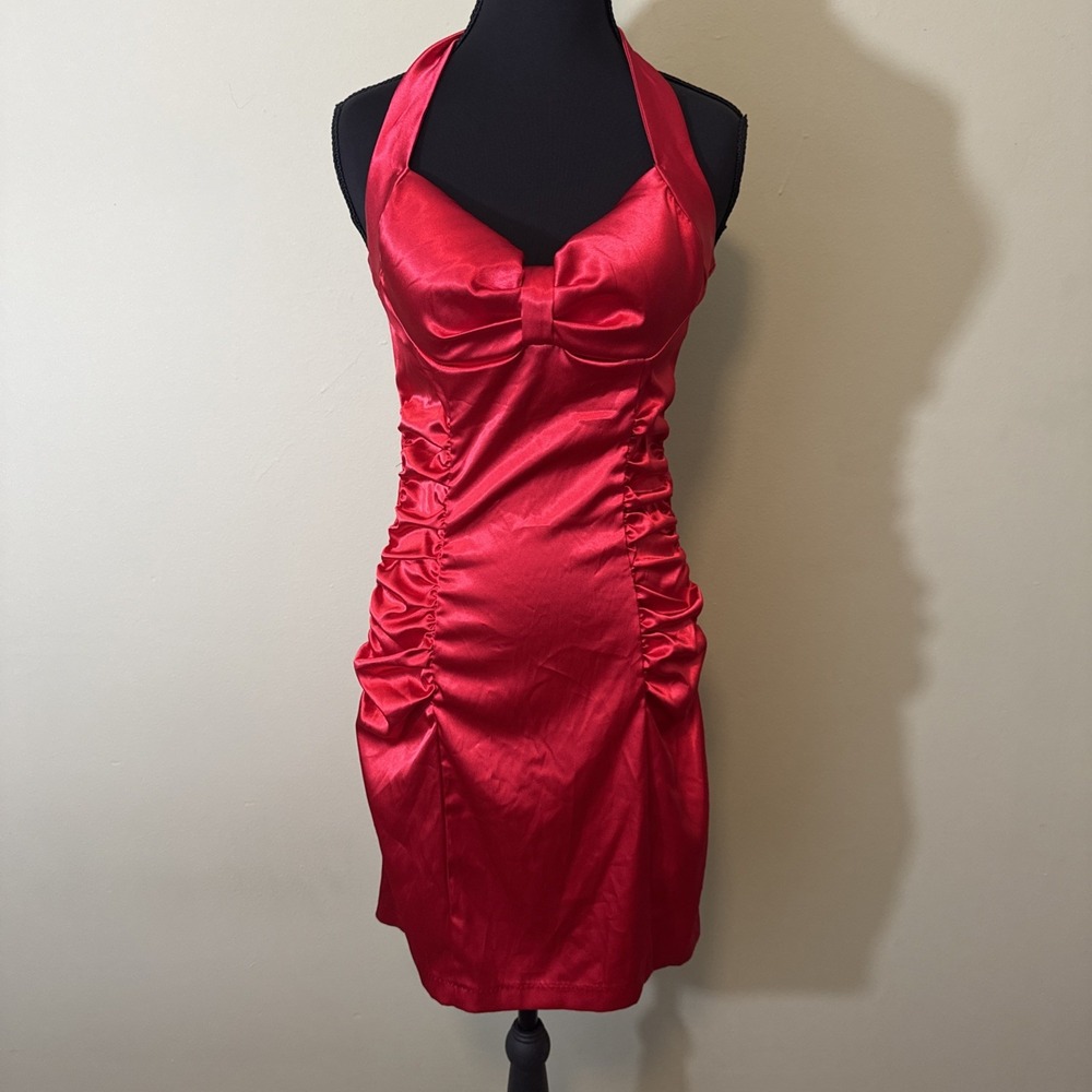 Ruby Rox Y2K Dress Halter With Ruched Sides Red Satin Formal Juniors Size‎ 5